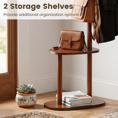 Coat Rack with 8 Rubber Wood Hooks and 2 Storage Shelves, Walnut Coat Racks & Hall Trees at Gallery Canada