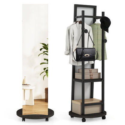 Coat Rack with Full Length Mirror Freestanding Coat Tree with 3 Hooks, Walnut Coat Racks & Hall Trees at Gallery Canada