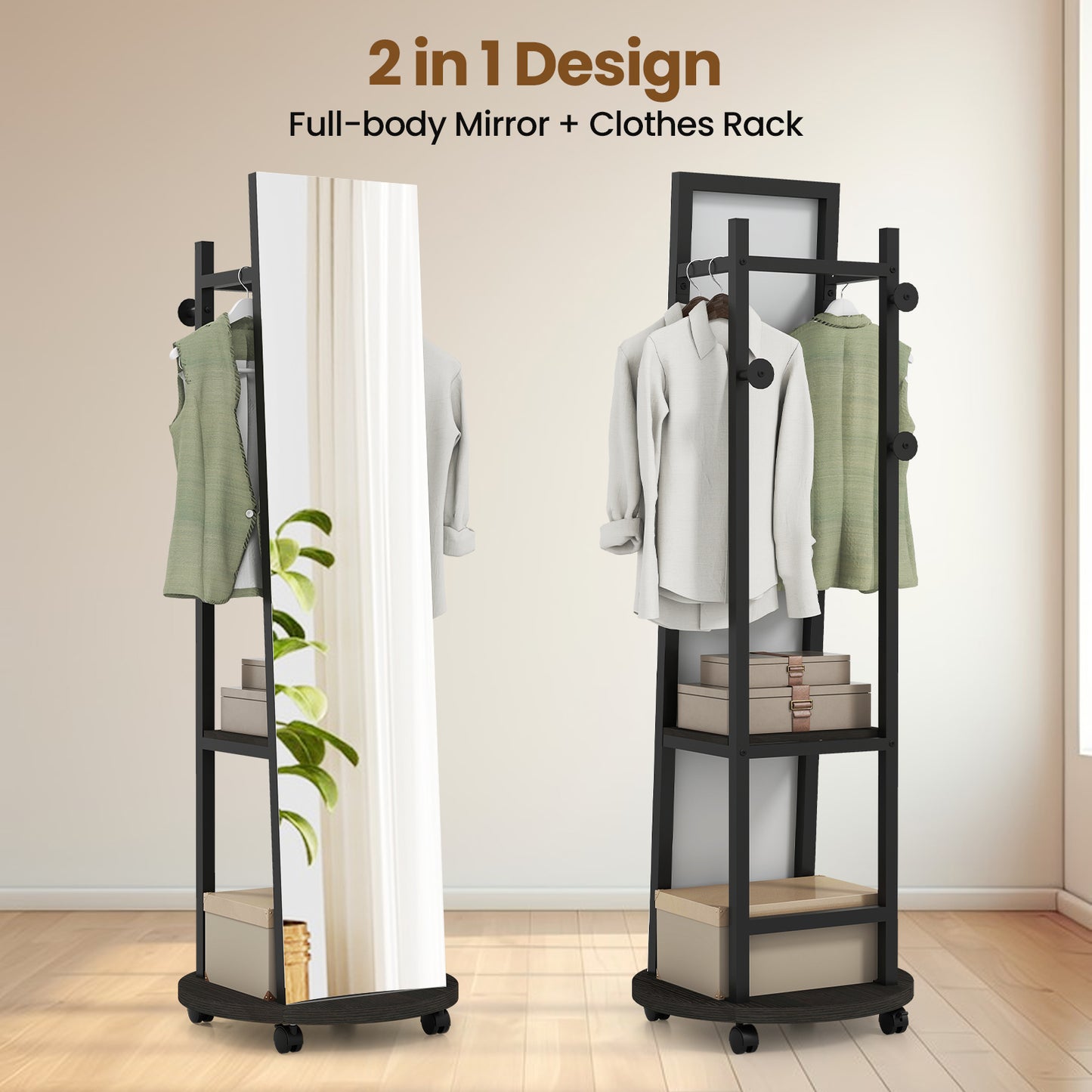 Coat Rack with Full Length Mirror Freestanding Coat Tree with 3 Hooks, Walnut Coat Racks & Hall Trees at Gallery Canada