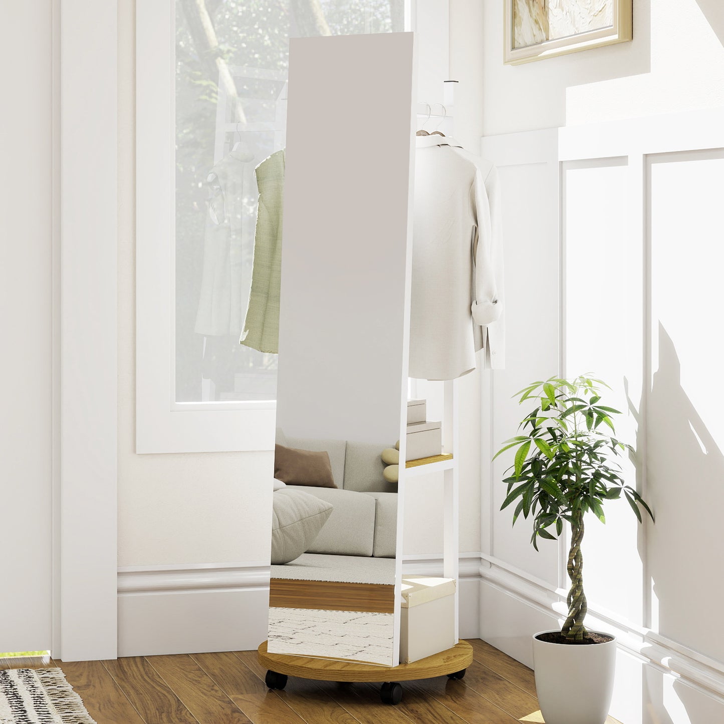 Coat Rack with Full Length Mirror Freestanding Coat Tree with 3 Hooks, Natural Coat Racks & Hall Trees at Gallery Canada