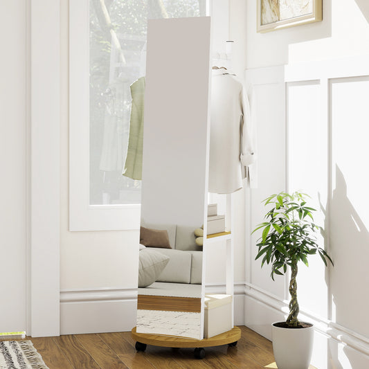 Coat Rack with Full Length Mirror Freestanding Coat Tree with 3 Hooks, Natural