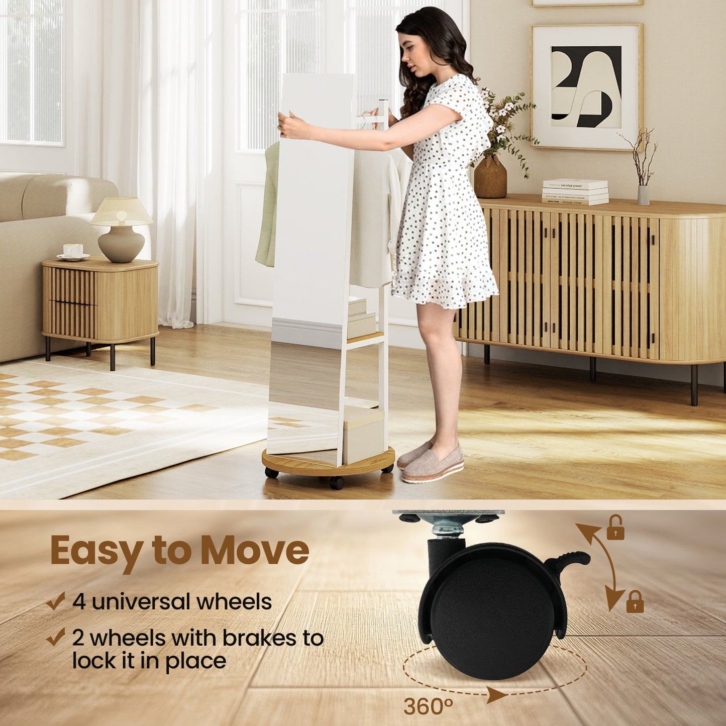 Coat Rack with Full Length Mirror Freestanding Coat Tree with 3 Hooks, Natural Coat Racks & Hall Trees at Gallery Canada