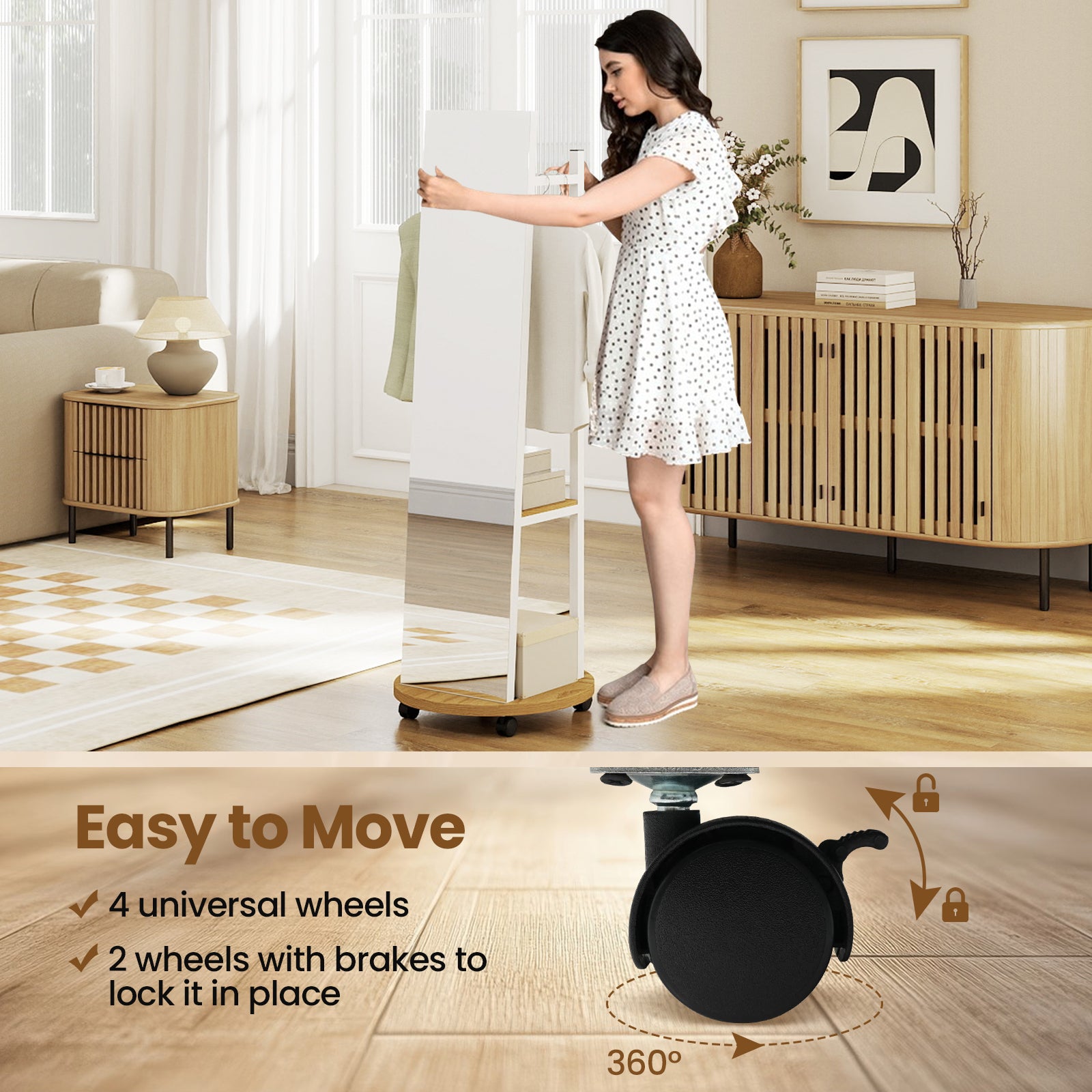 Coat Rack with Full Length Mirror Freestanding Coat Tree with 3 Hooks, Natural Coat Racks & Hall Trees at Gallery Canada