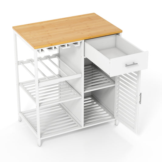 Coffee Bar Cabinet with Glass Holder, Wine Rack, Bamboo Top Sideboards Cabinets & Buffets White at Gallery Canada
