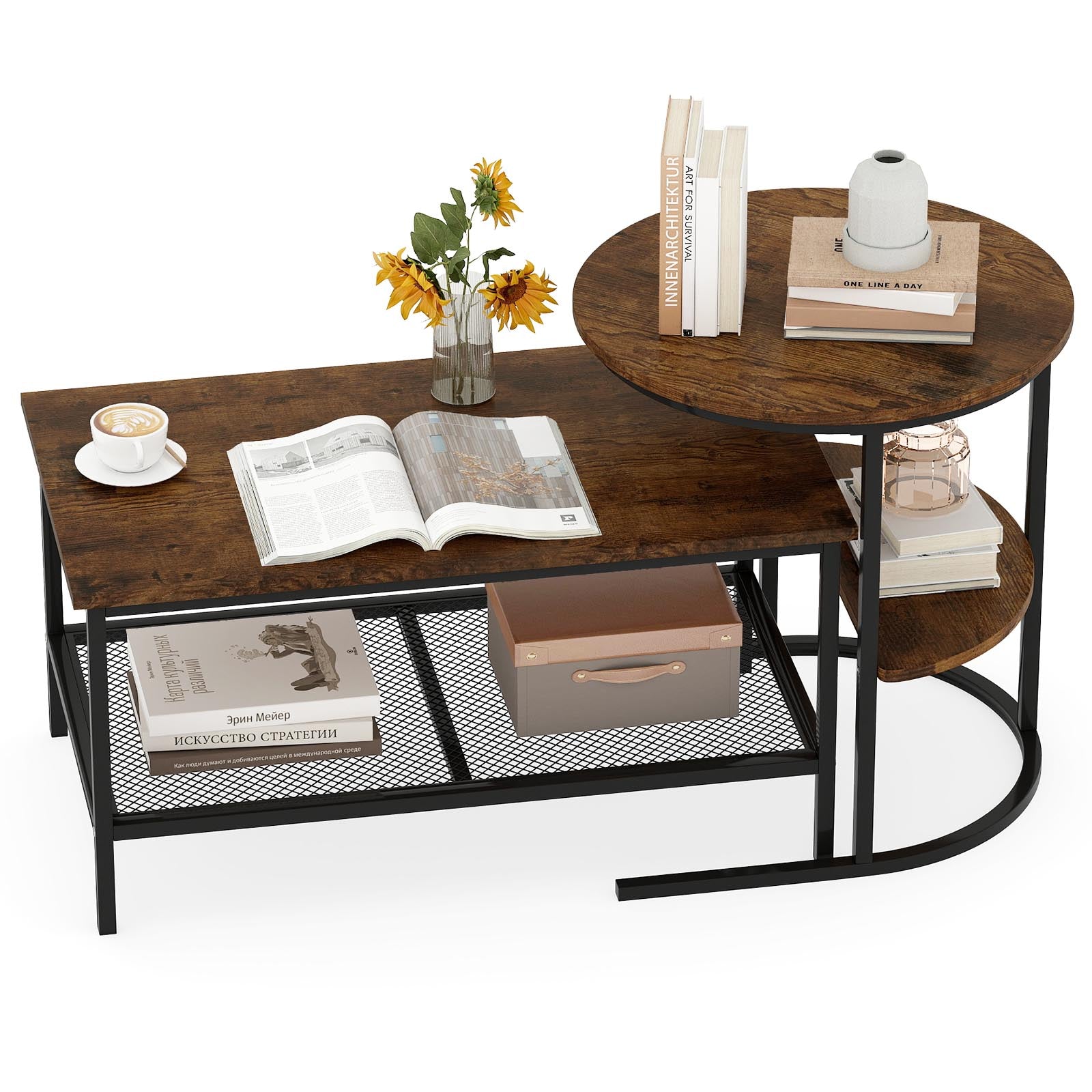 2-Tier Rectangle Coffee & End Table Coffee Tables Rustic Brown at Gallery Canada