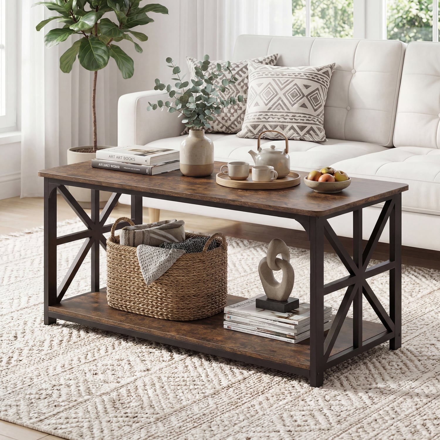 Coffee Table 2-Tier with Storage Shelf, Brown Coffee Tables at Gallery Canada
