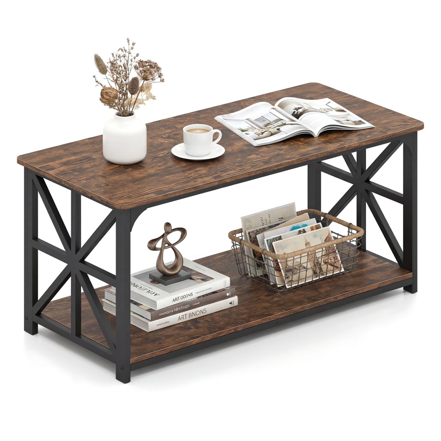 Coffee Table 2-Tier with Storage Shelf, Brown Coffee Tables Rustic Brown at Gallery Canada