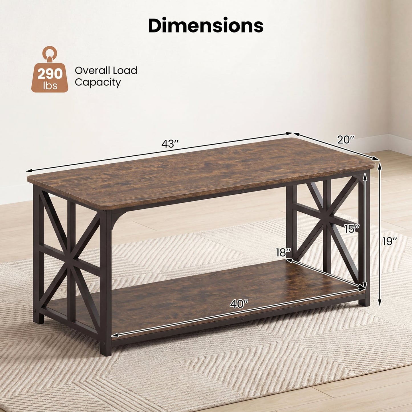 Coffee Table 2-Tier with Storage Shelf, Brown Coffee Tables at Gallery Canada