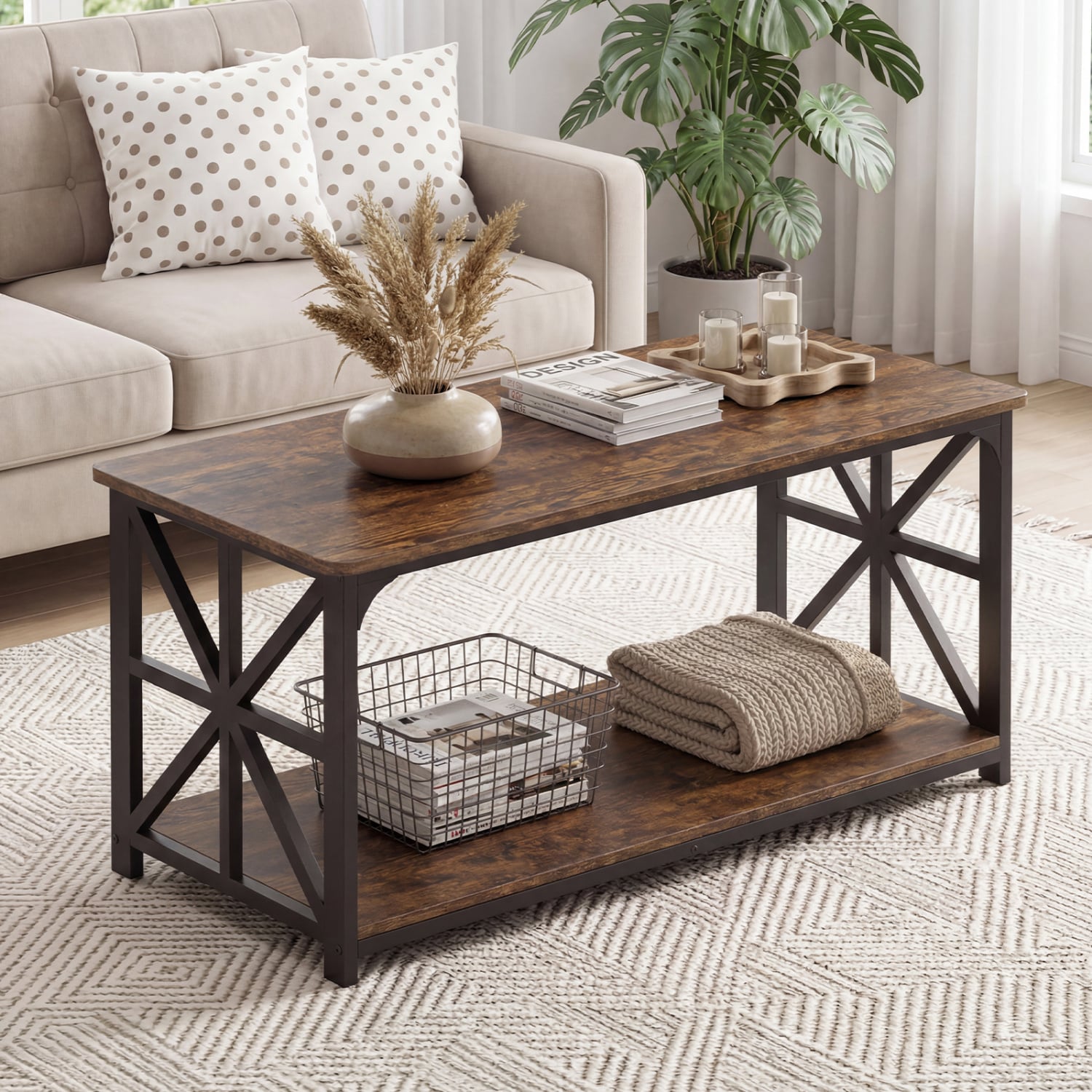 Coffee Table 2-Tier with Storage Shelf, Brown Coffee Tables at Gallery Canada
