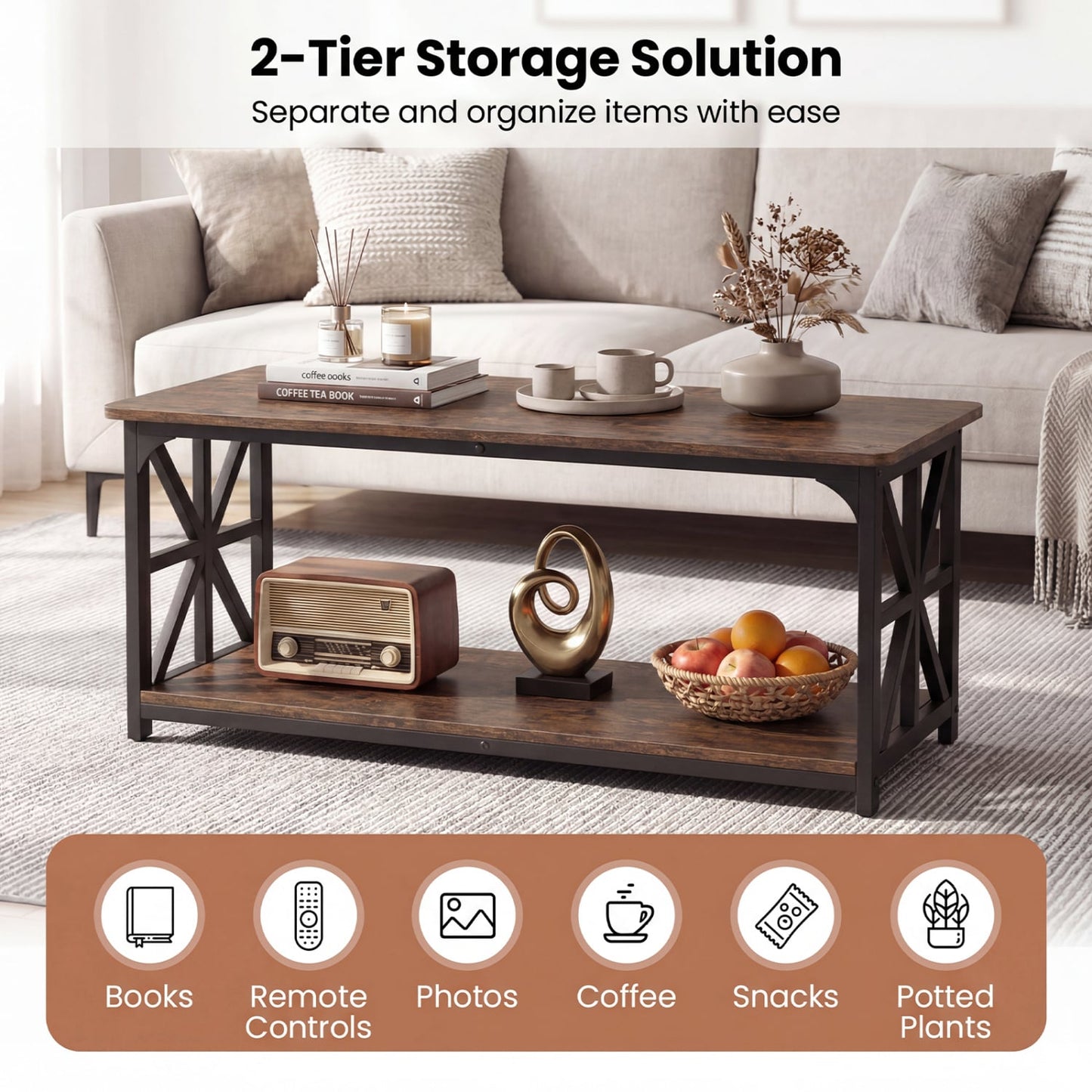 Coffee Table 2-Tier with Storage Shelf, Brown Coffee Tables at Gallery Canada