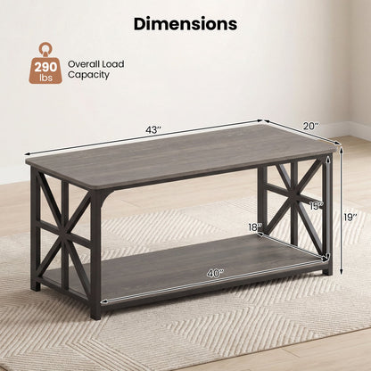 Coffee Table 2-Tier Center Table with Storage Shelf, Oak Coffee Tables at Gallery Canada