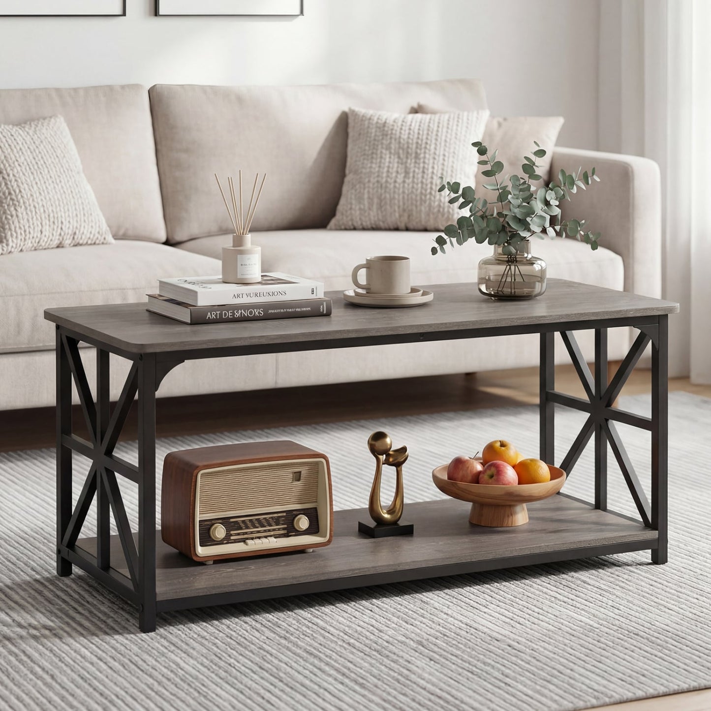 Coffee Table 2-Tier Center Table with Storage Shelf, Oak Coffee Tables at Gallery Canada