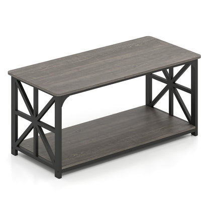 Coffee Table 2-Tier Center Table with Storage Shelf, Oak Coffee Tables at Gallery Canada