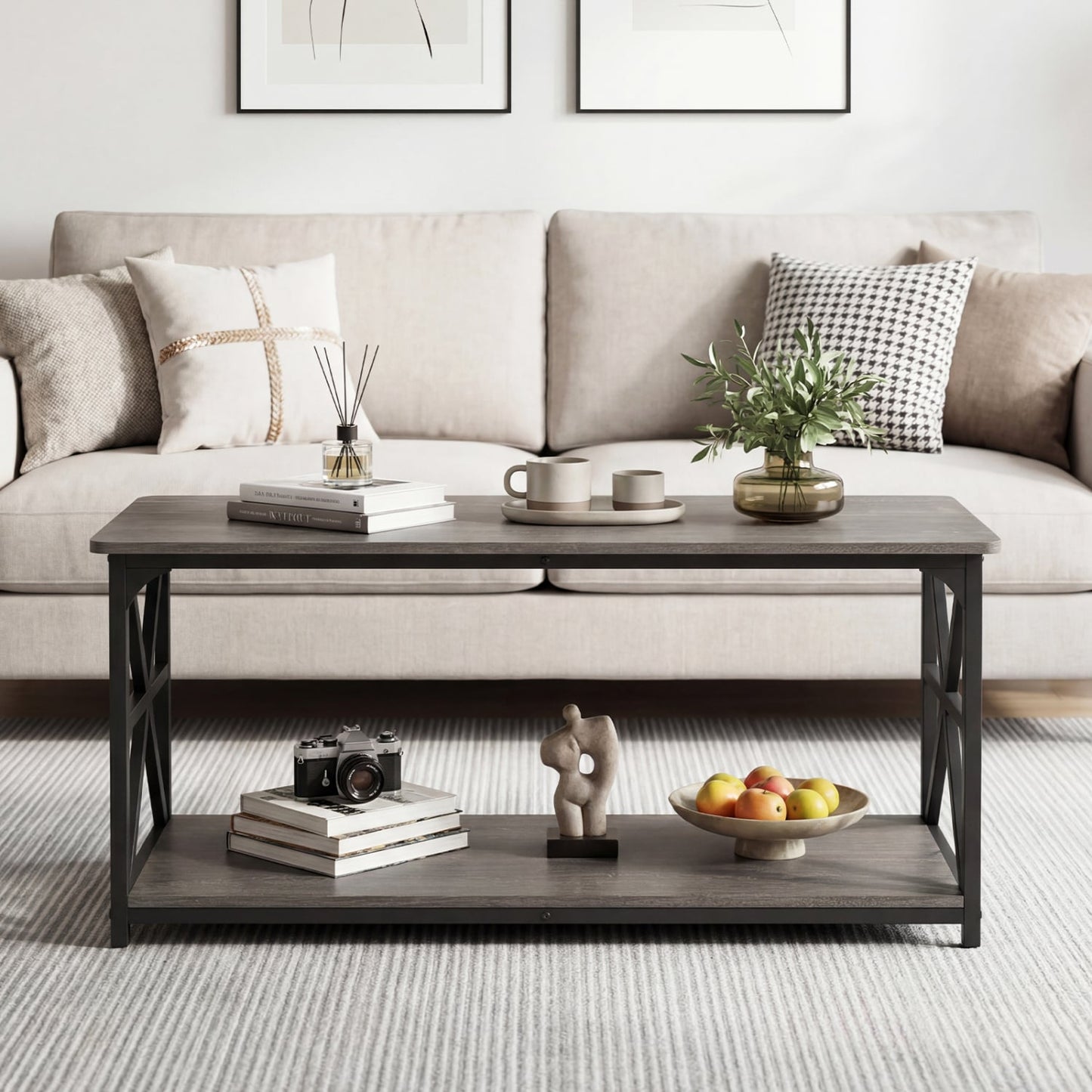 Coffee Table 2-Tier Center Table with Storage Shelf, Oak Coffee Tables at Gallery Canada