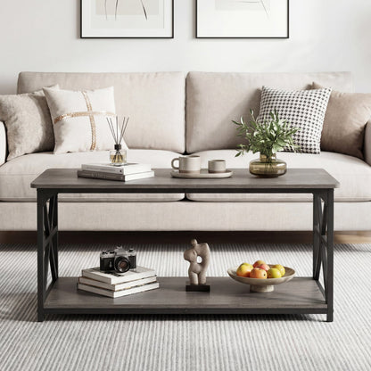 Coffee Table 2-Tier Center Table with Storage Shelf, Oak Coffee Tables at Gallery Canada