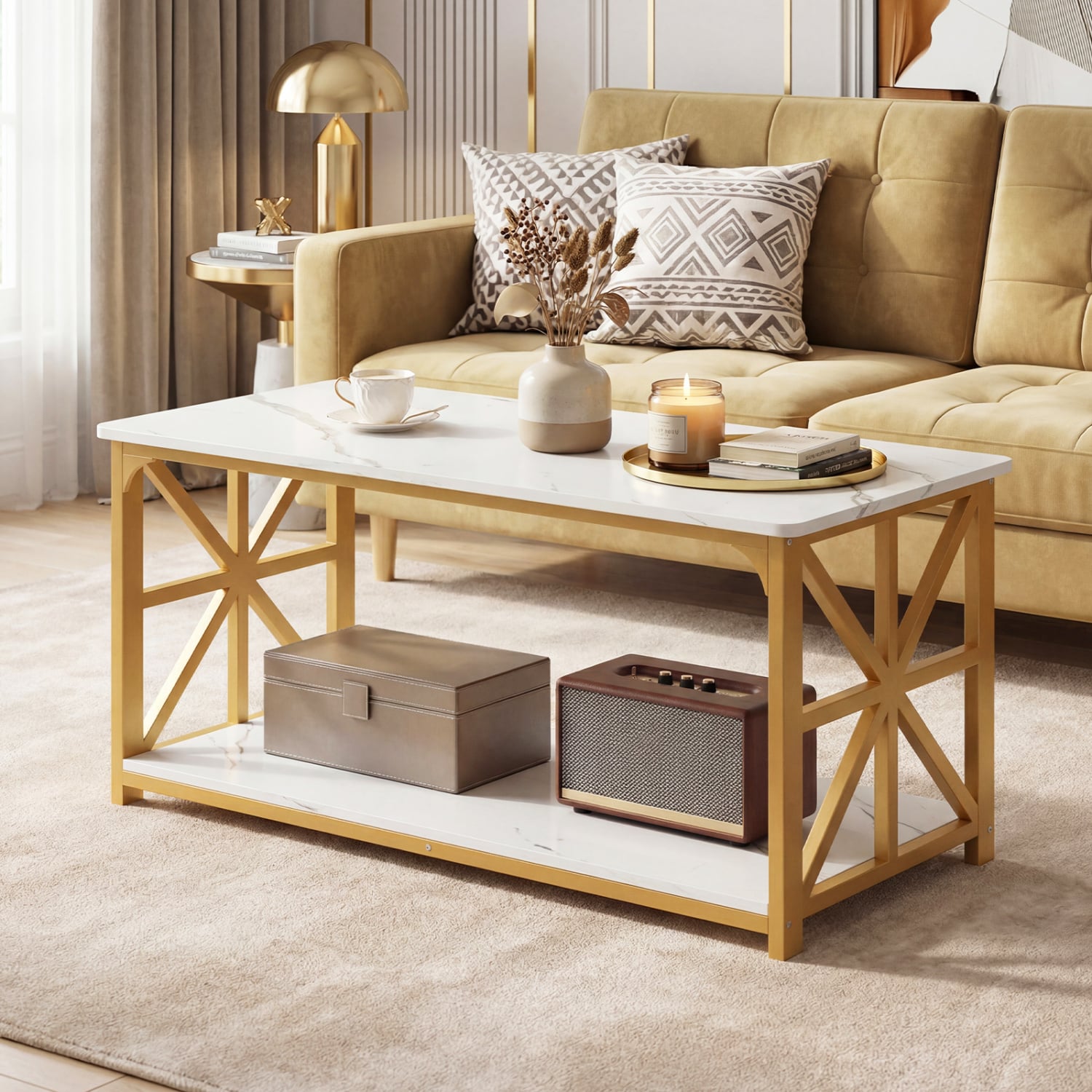 Coffee Table 2-Tier with Storage Shelf, & Golden, White Coffee Tables at Gallery Canada