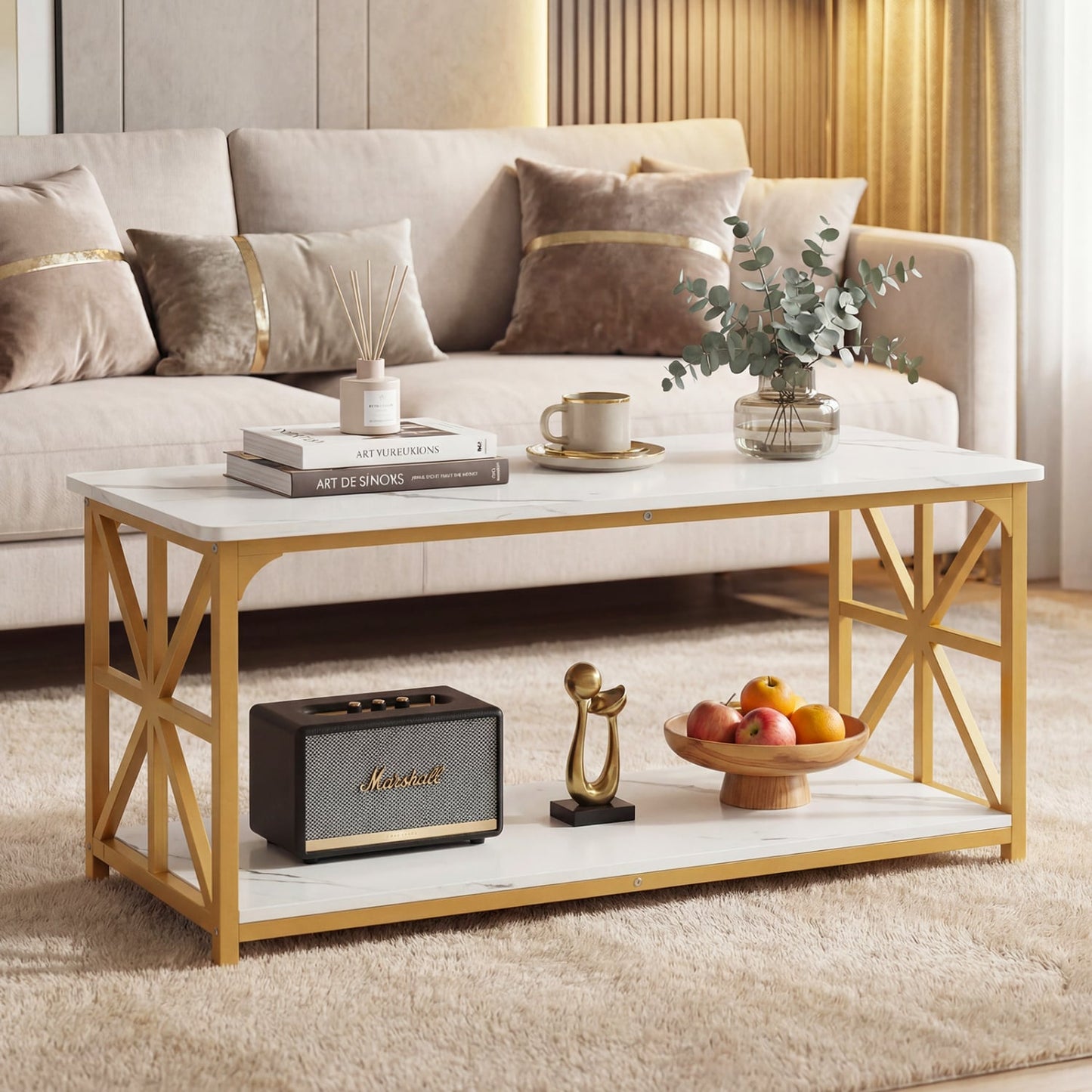 Coffee Table 2-Tier with Storage Shelf, & Golden, White Coffee Tables at Gallery Canada