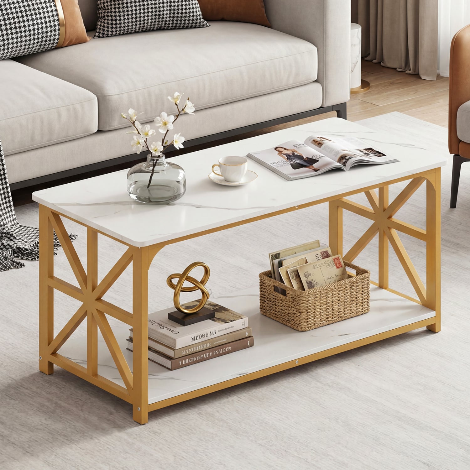 Coffee Table 2-Tier with Storage Shelf, & Golden, White Coffee Tables at Gallery Canada