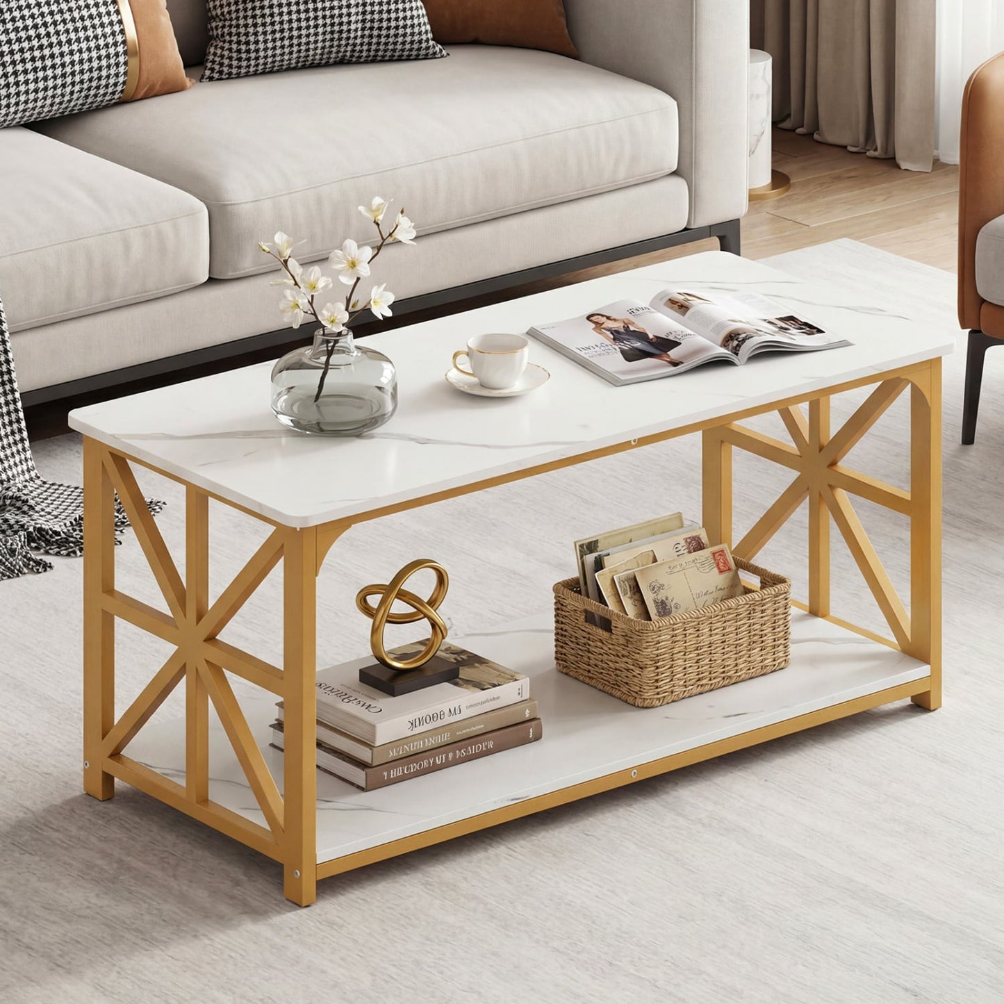 Coffee Table 2-Tier with Storage Shelf, & Golden, White Coffee Tables at Gallery Canada