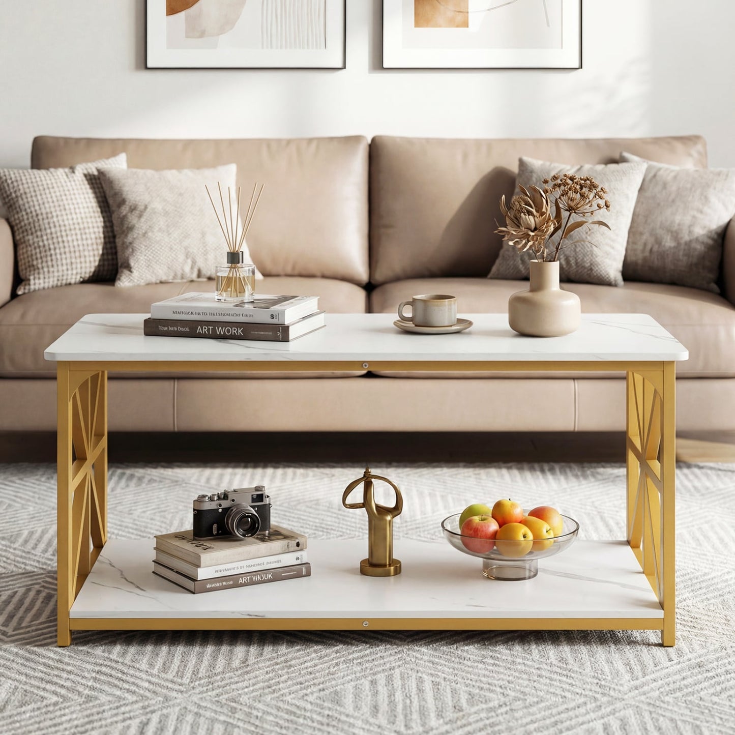 Coffee Table 2-Tier with Storage Shelf, & Golden, White Coffee Tables at Gallery Canada