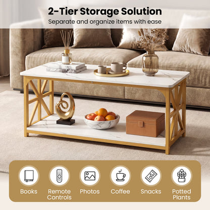 Coffee Table 2-Tier with Storage Shelf, & Golden, White Coffee Tables at Gallery Canada
