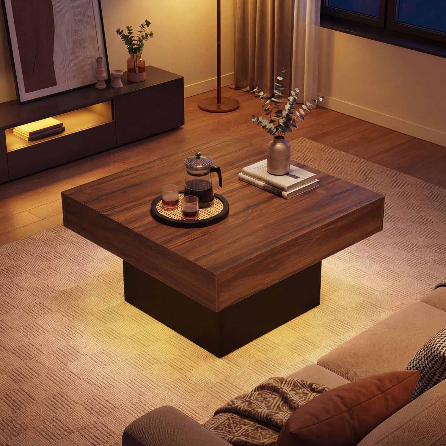 Coffee Table With LED Lights, Rustic Brown Coffee Tables at Gallery Canada