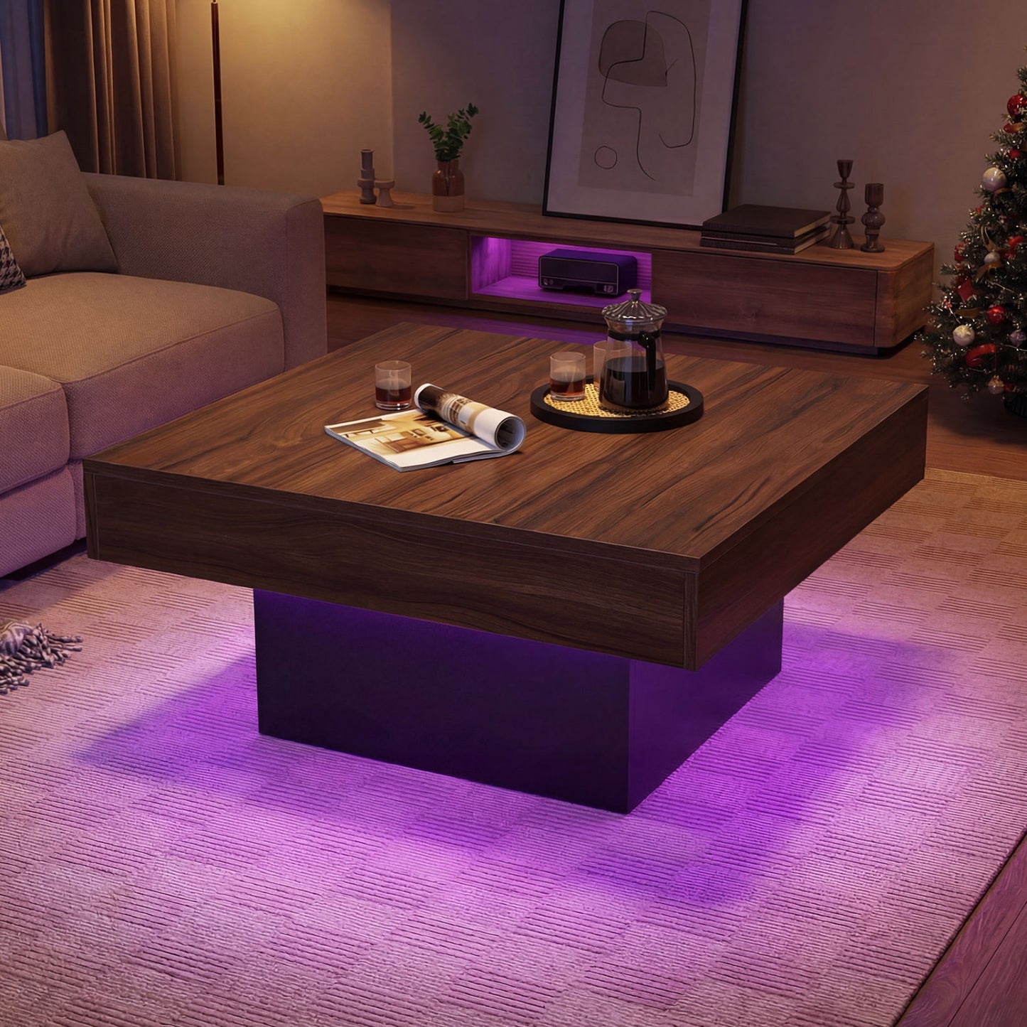 Coffee Table With LED Lights, Rustic Brown Coffee Tables at Gallery Canada