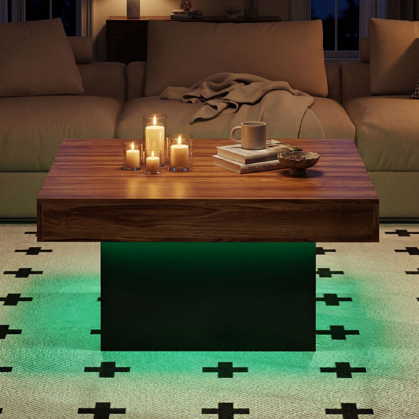 Coffee Table With LED Lights, Rustic Brown Coffee Tables at Gallery Canada