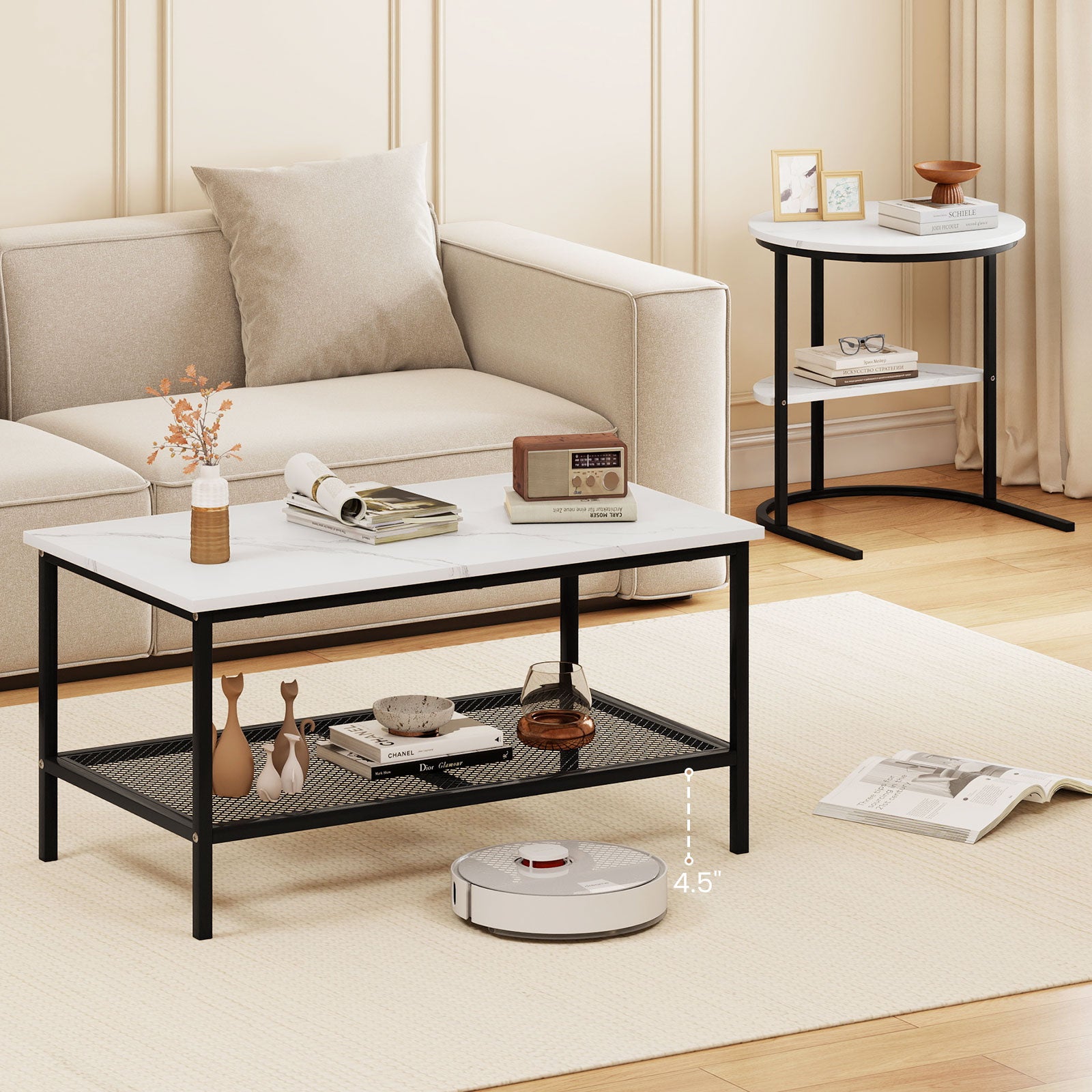 2-Tier Rectangular Coffee Table Set, White Coffee Tables at Gallery Canada