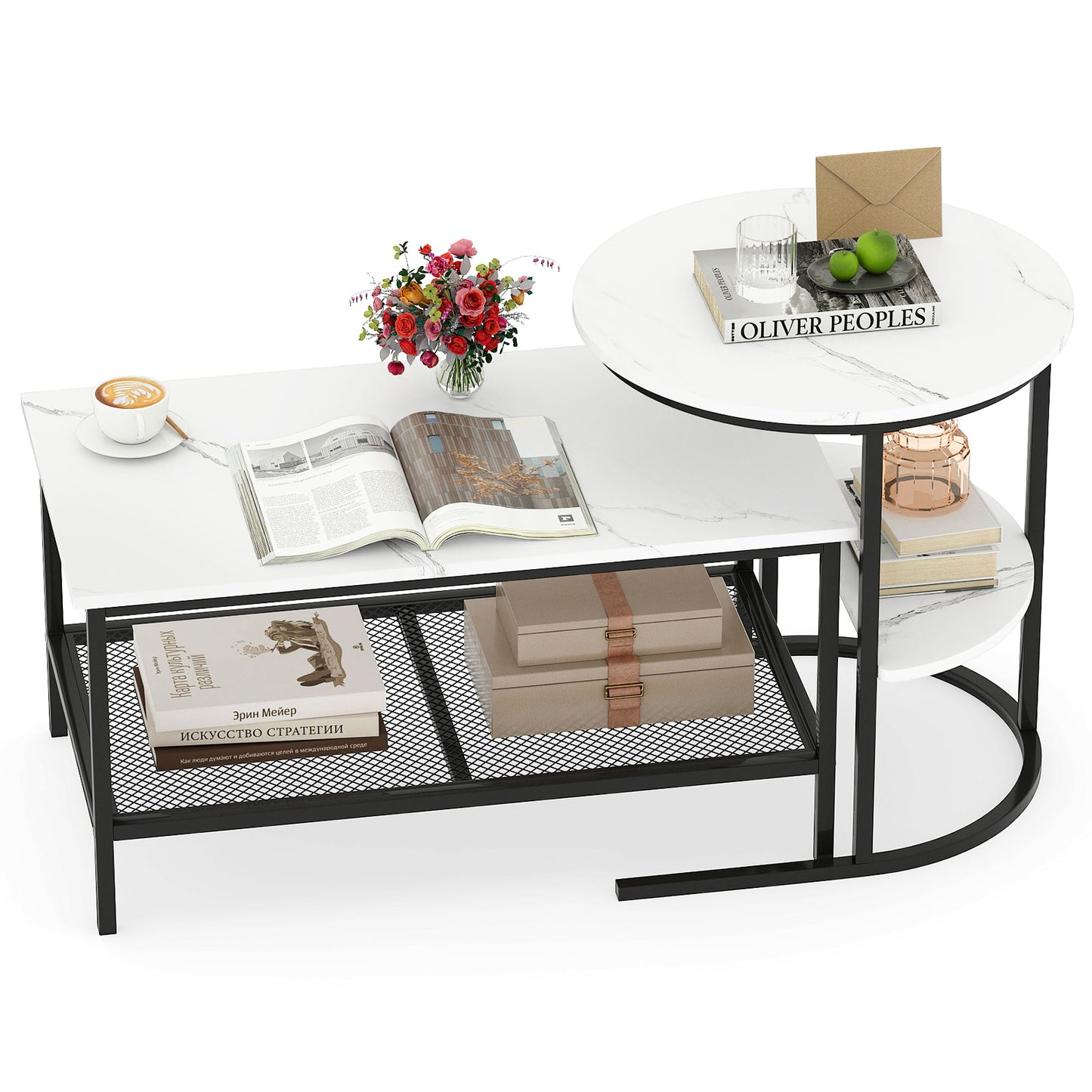 2-Tier Rectangular Coffee Table Set, White Coffee Tables White at Gallery Canada