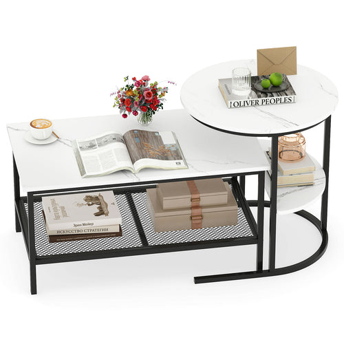 2-Tier Rectangular Coffee Table Set, White