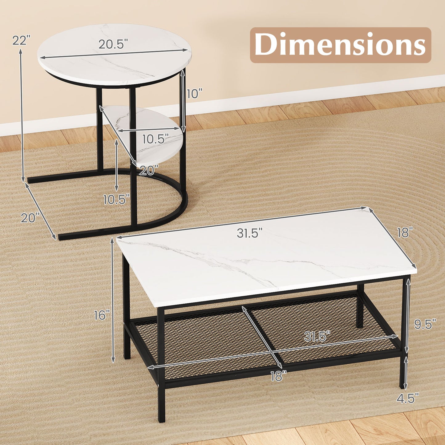 2-Tier Rectangular Coffee Table Set, White Coffee Tables at Gallery Canada