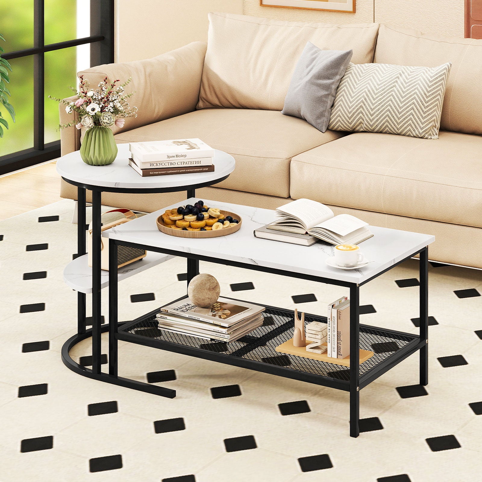 2-Tier Rectangular Coffee Table Set, White Coffee Tables at Gallery Canada