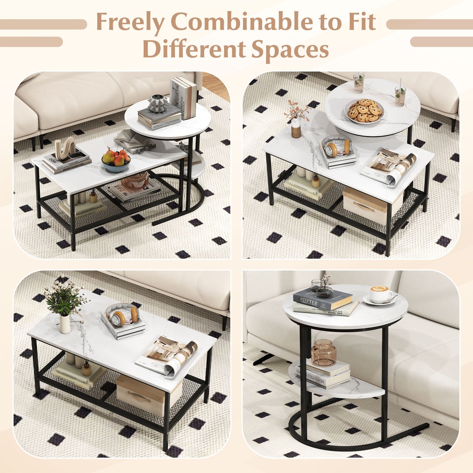 2-Tier Rectangular Coffee Table Set, White Coffee Tables at Gallery Canada