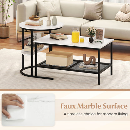 2-Tier Rectangular Coffee Table Set, White Coffee Tables at Gallery Canada