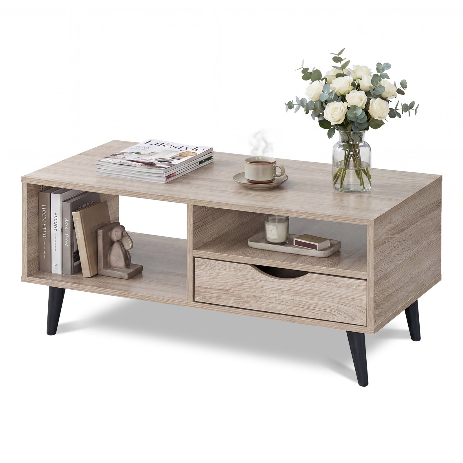 Rustic Rectangle Coffee Table With Storage, Natural Coffee Tables at Gallery Canada