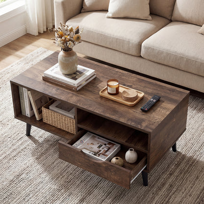 Rustic Walnut Coffee Table With Storage, Rectangle Center Table Coffee Tables at Gallery Canada