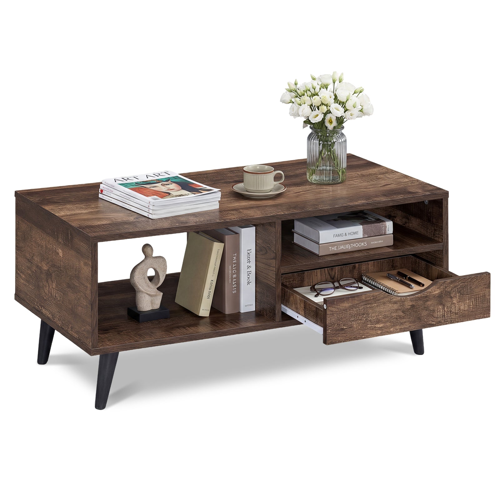 Rustic Walnut Coffee Table With Storage, Rectangle Center Table Coffee Tables at Gallery Canada