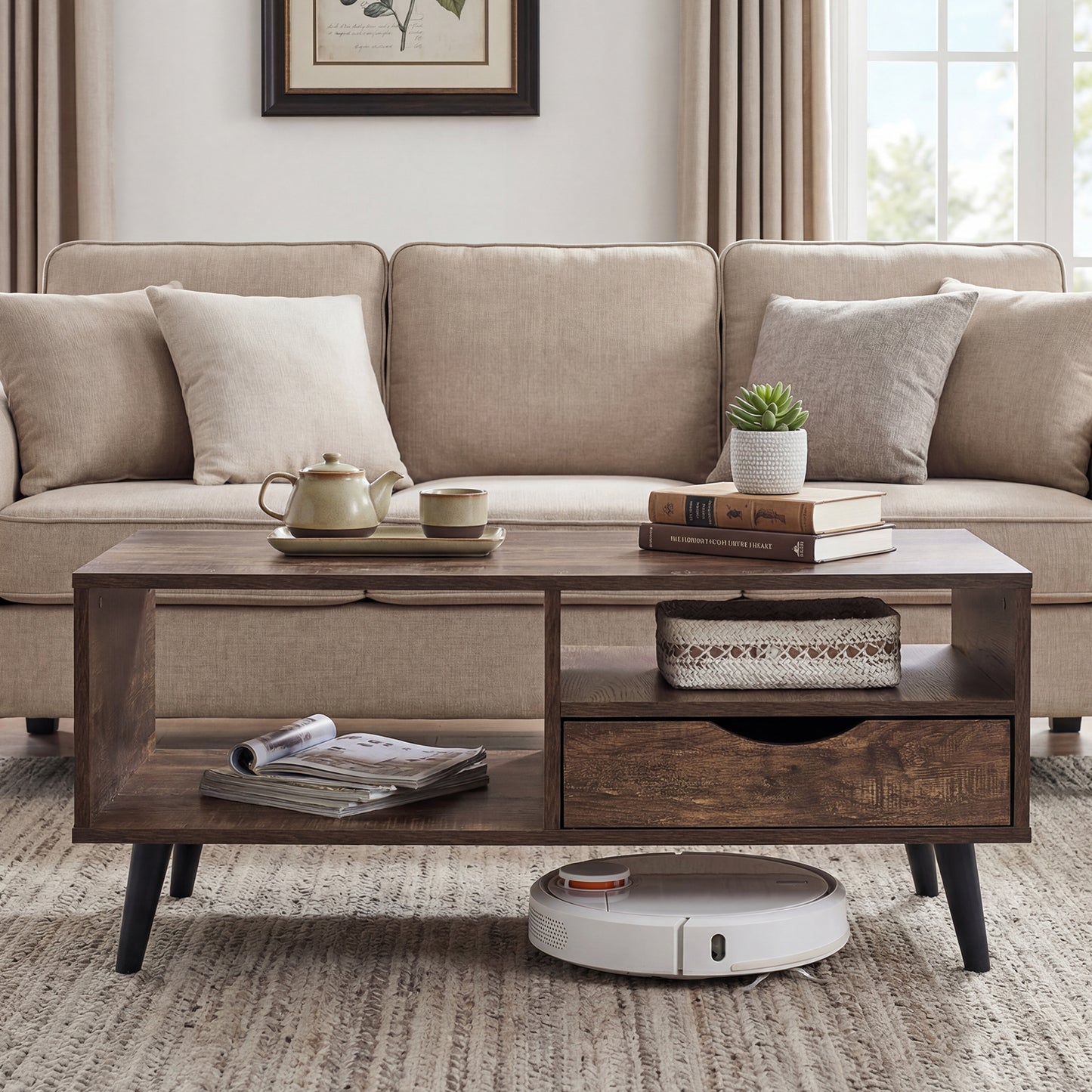 Rustic Walnut Coffee Table With Storage, Rectangle Center Table Coffee Tables at Gallery Canada