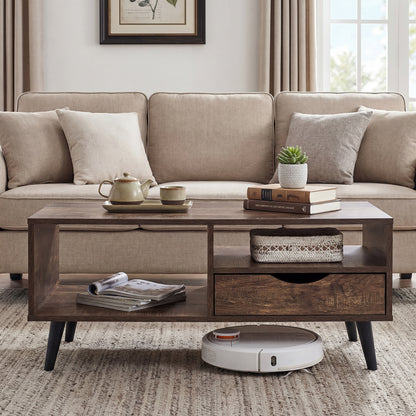 Rustic Walnut Coffee Table With Storage, Rectangle Center Table Coffee Tables at Gallery Canada