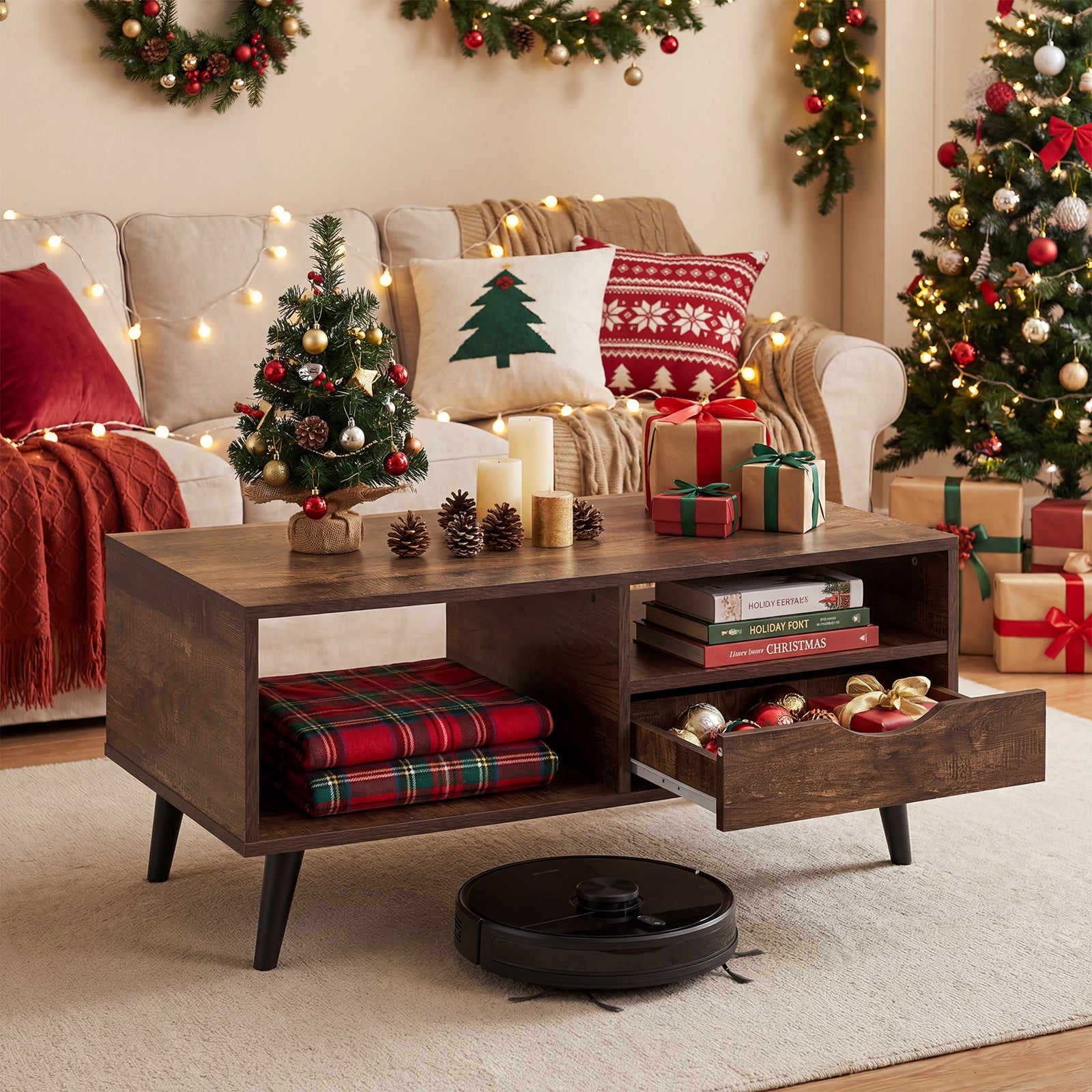 Rustic Walnut Coffee Table With Storage, Rectangle Center Table Coffee Tables at Gallery Canada