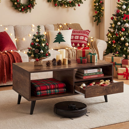 Rustic Walnut Coffee Table With Storage, Rectangle Center Table Coffee Tables at Gallery Canada