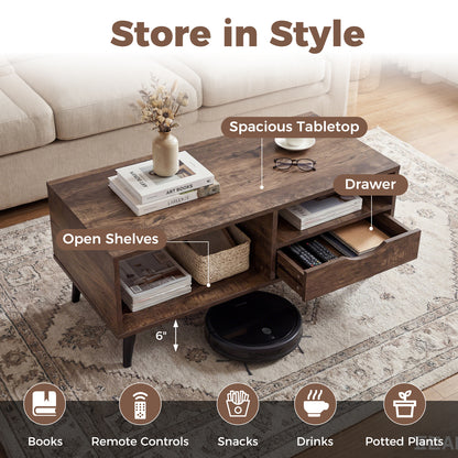 Rustic Walnut Coffee Table With Storage, Rectangle Center Table Coffee Tables at Gallery Canada