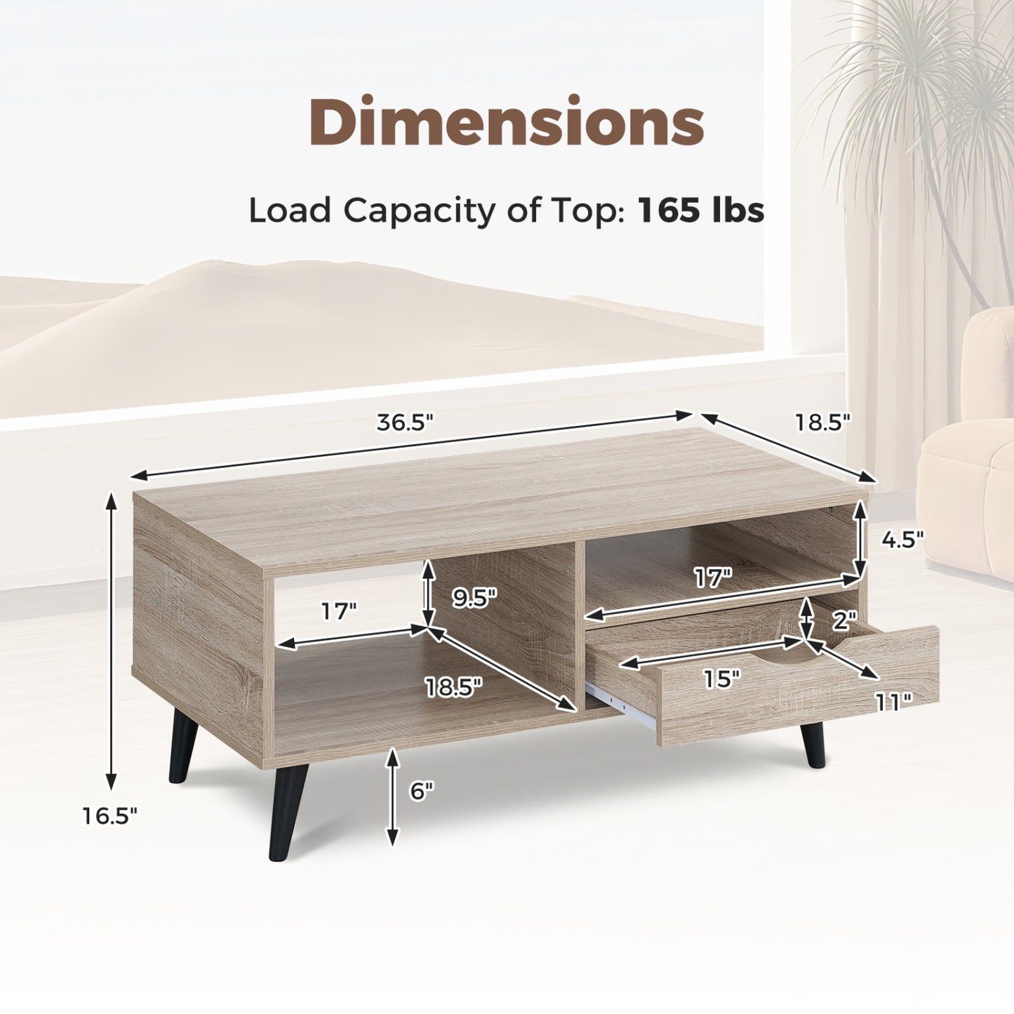 Rustic Rectangle Coffee Table With Storage, Natural Coffee Tables at Gallery Canada