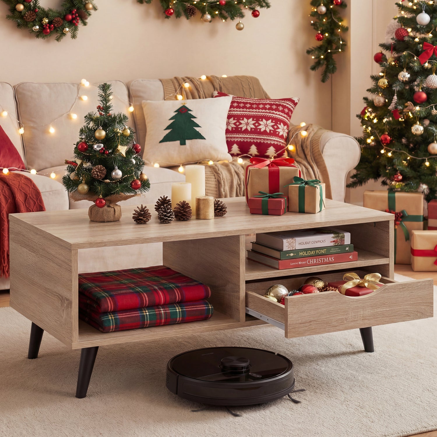 Rustic Rectangle Coffee Table With Storage, Natural Coffee Tables at Gallery Canada