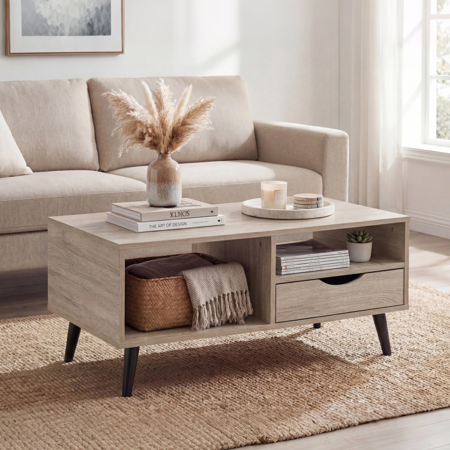 Rustic Rectangle Coffee Table With Storage, Natural Coffee Tables at Gallery Canada