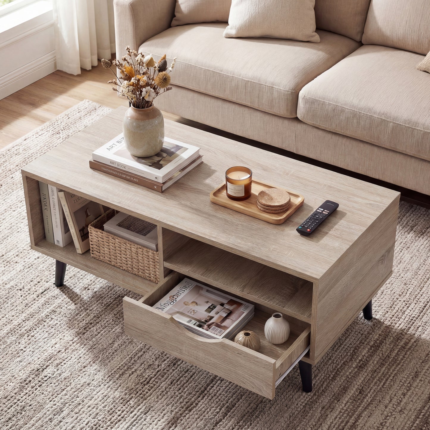 Rustic Rectangle Coffee Table With Storage, Natural Coffee Tables at Gallery Canada