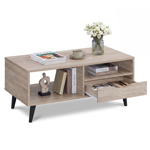 Rustic Rectangle Coffee Table With Storage, Natural