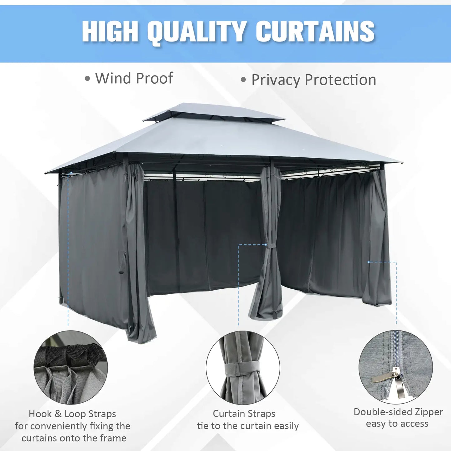 13'L x 10'W x 8.7'H Patio Gazebo, 2-Tiers Garden Canopy, Grey Gazebos at Gallery Canada