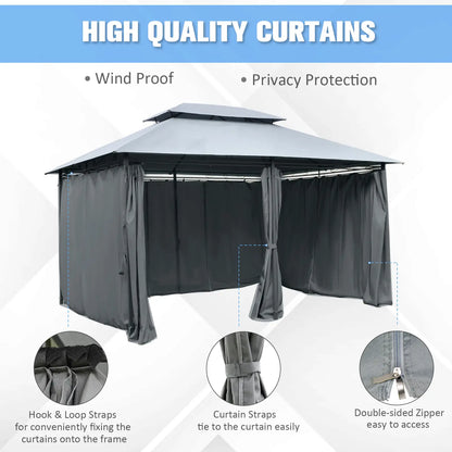 13'L x 10'W x 8.7'H Patio Gazebo, 2-Tiers Garden Canopy, Grey Gazebos at Gallery Canada